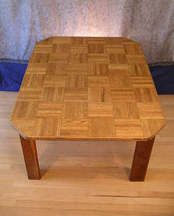 Custom built wood table with parquet top